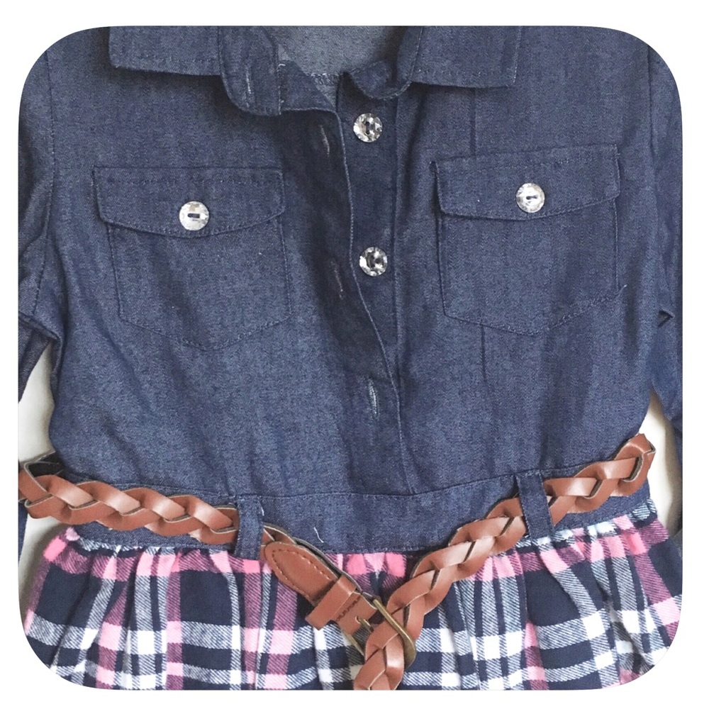 🌀SALE! 💗Girls Belted Button Up Plaid Dress - Picture 4 of 4